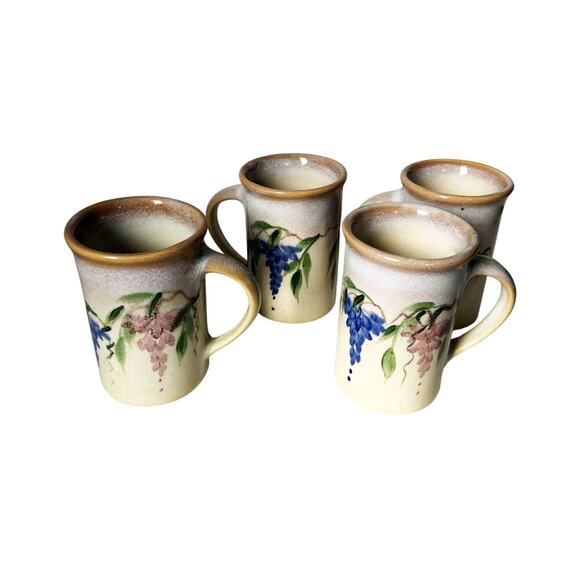 Emerson Creek Pottery Set of 4 Mugs Blue Pink Wisteria Pattern - Picture 3 of 5